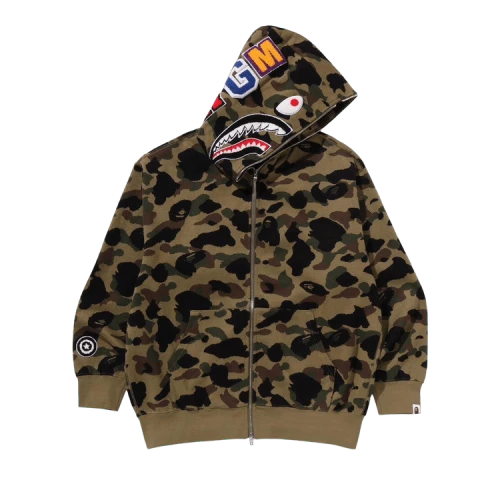 BAPE 1st Camo Jacquard Shark Relaxed Fit Full Zip Hoodie 'Green'