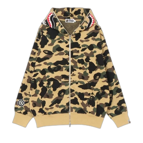BAPE 1st Camo Jacquard Shark Relaxed Fit Full Zip Hoodie 'Yellow'