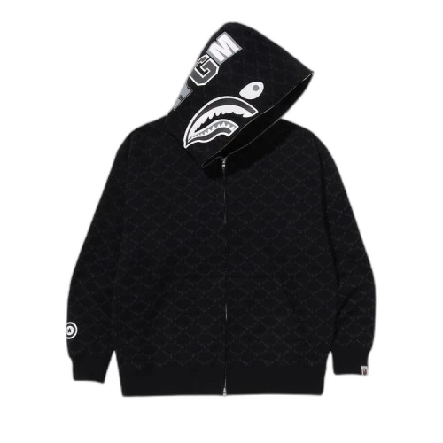 BAPE College Monogram Relaxed Fit Shark Full Zip Hoodie 'Black'