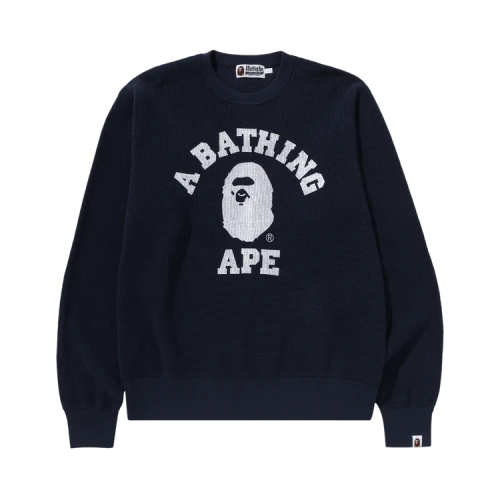 BAPE College Waffle Crewneck Sweater 'Navy'