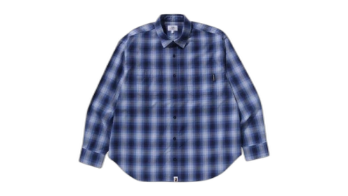BAPE Ombre Check College Relaxed Fit Shirt Navy