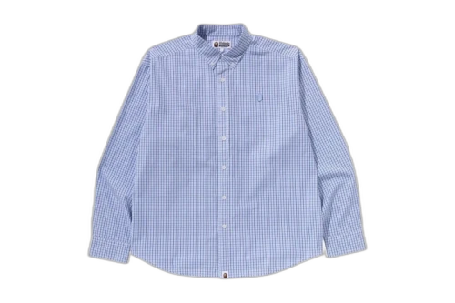 BAPE One Point Checked Poplin L/S Shirt Blue