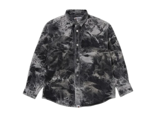 BAPE Destoryed Bleach Bathing Ape Logo L/S Shirt Blue