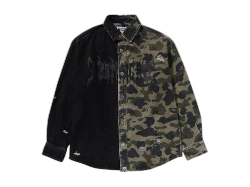 BAPE 1st Camo Blocking Destroyed Heavy Wash Logo L/S Shirt Multicolor