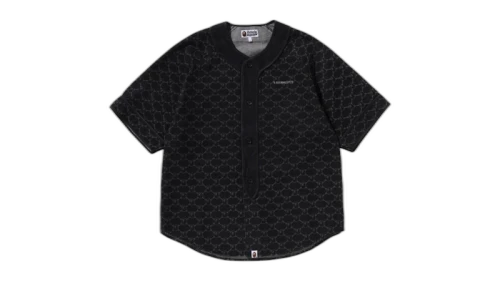 BAPE College Monogram Baseball S/S Denim Shirt Black