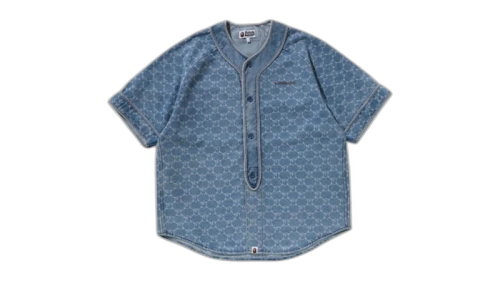 BAPE College Monogram Baseball S/S Denim Shirt Light Indigo