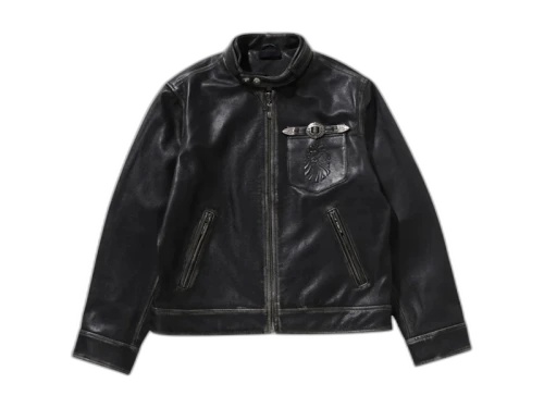 BAPE Black Washed Leather Harrington Jacket Dark Brown
