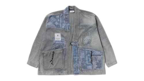 BAPE Black Patchwork Raw Edge Kimono Blue