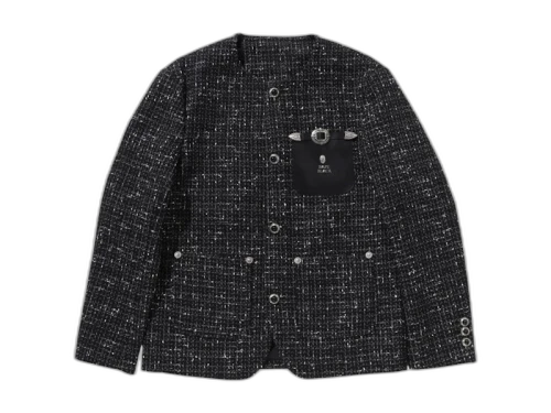 BAPE Black Collarless Ornaments Tweed I Coat Black