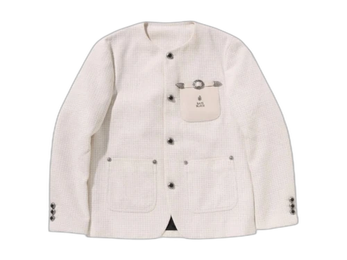 BAPE Black Collarless Ornaments Tweed III Coat Ivory