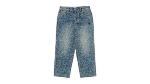 BAPE Line Camo Jacquard One Point Relaxed Fit 13Oz Denim Pants Light Indigo