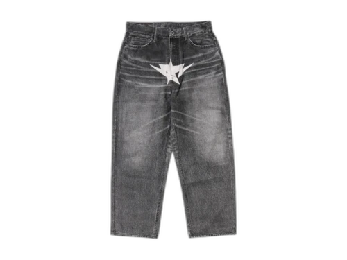 BAPE Fake Print Sta Loose Fit Denim Pants Black
