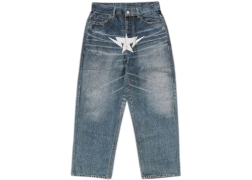 BAPE Fake Print Sta Loose Fit Denim Pants Light Indigo