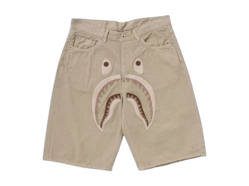 BAPE Shark Garment Dye Relaxed Fit Denim Shorts Beige