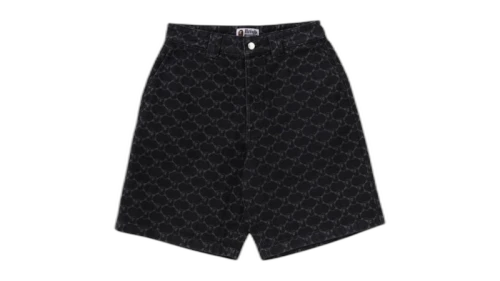 BAPE College Monogram Relaxed Fit 13oz Denim Shorts Light Indigo