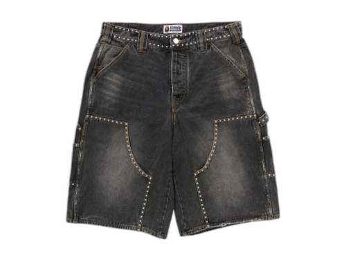 BAPE Studded Heavy Wash Relaxed Fit 13Oz Denim Shorts Black