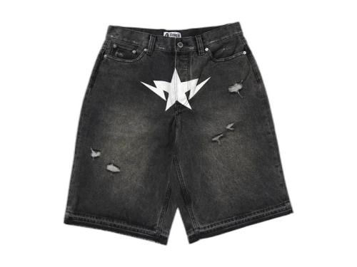 BAPE Destroyed Sta Relaxed Fit 13Oz Demin Shorts Black