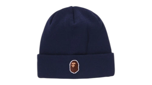 BAPE One Point Ape Head Knit Beanie Beanie Navy