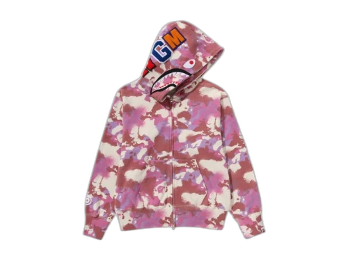 BAPE Women's Map Camo Shark Full Zip Hoodie Pink