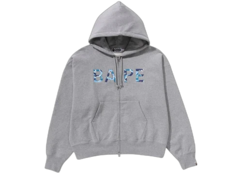 BAPE Women's ABC Camo Crystal Logo Wide Zip Hoodie Grey