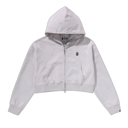 BAPE Solid Camo Jacquard One Point Cropped Zip Hoodie 'Grey'