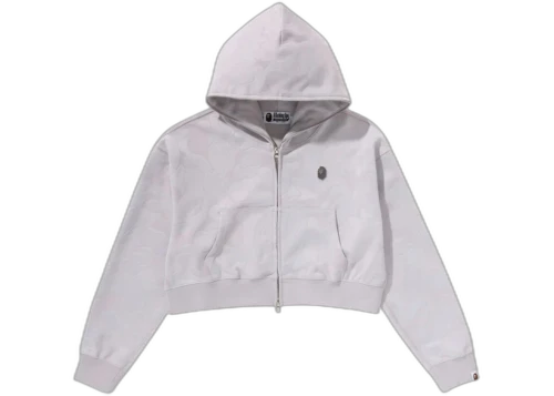 BAPE Women's Solid Camo Jacquard One Point Cropped Zip Hoodie Grey