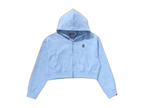 BAPE Solid Camo Jacquard One Point Cropped Zip Hoodie Sax