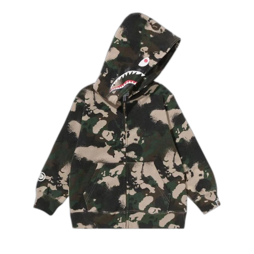 BAPE Kids Map Camo Shark Zip Hoodie 'Green'