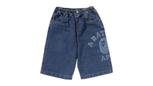 BAPE Kids College Middle Length 10oz Denim Shorts Blue