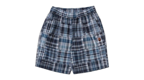 BAPE Kids Multi Check One Point Shorts Blue