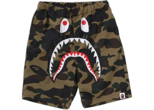 BAPE Kids 1st Camo Shark Beach Shorts Green