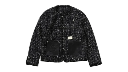 BAPE Collarless Ornament Tweed Coat Black