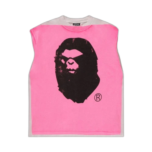 BAPE x SAINT Mxxxxxx Mad Face Handprinting Tee 'White/Pink'