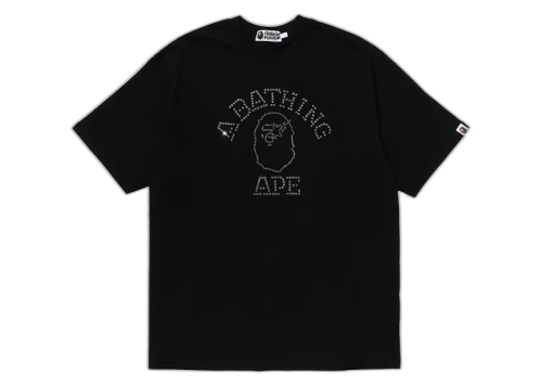 BAPE Rhinestone College Relaxed Fit Tee Gray