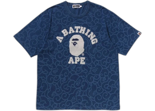 BAPE Indigo Dyed Cloud Camo College Relaxed Fit Tee Navy