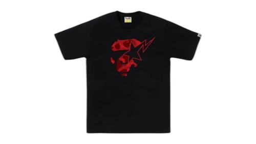 BAPE Color Camo Ape Face Sta Tee Black Red