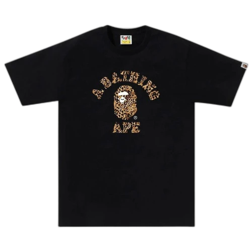 BAPE Wild Leopard Pattern College Tee 'Black/Beige'
