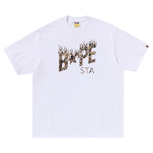 BAPE Wild Leopard Pattern BAPE Sta Logo Relaxed Fit Tee 'White'