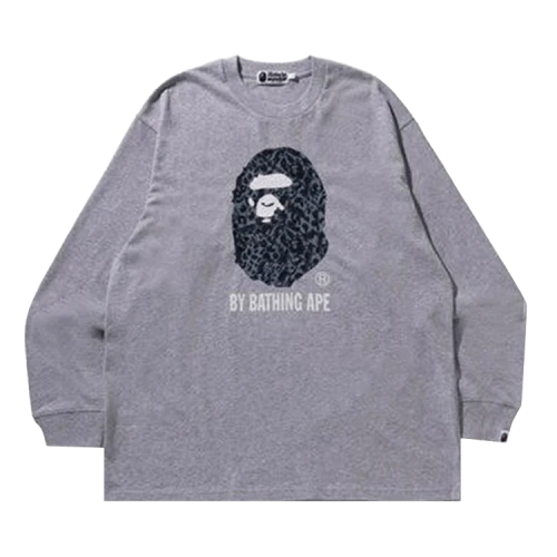 BAPE Wild Leopard Pattern Relaxed Fit Long-Sleeve Tee 'Grey'