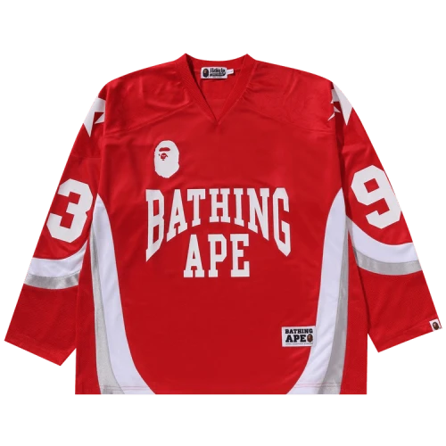BAPE Line Camo Jacquard Logo Relaxed Fit Ice Hockey Jersey 'Red'