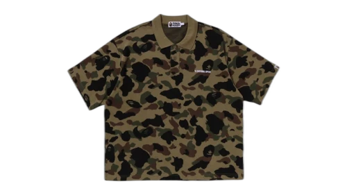 BAPE 1st Camo Jacquard Logo Relaxed Fit Polo Shirt Green