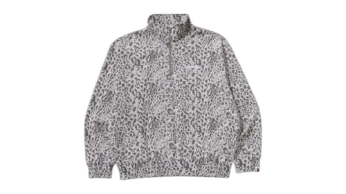 BAPE Wild Leopard Pattern Relaxed Fit Half Zip Sweatshirt Gray