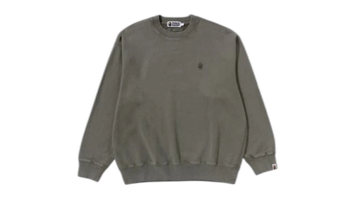 BAPE Garment Dye One Point Relaxed Fit Crewneck Sweatshirt Olivedrab