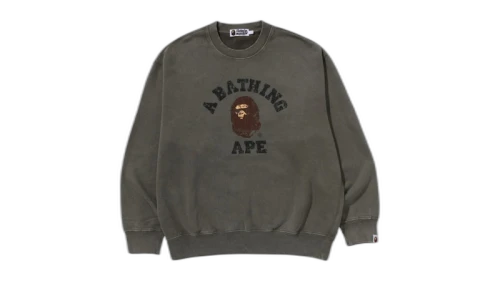 BAPE Garment Dye College Relaxed Fit Crewneck Sweatshirt Olivedrab