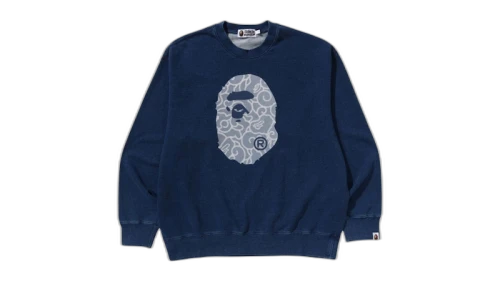BAPE Cloud Camo Ape Head Relaxed Fit Crewneck Sweatshirt Navy