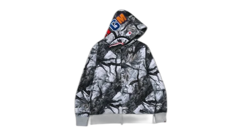 BAPE Tree Edge Camo Shark Full Zip Hoodie White