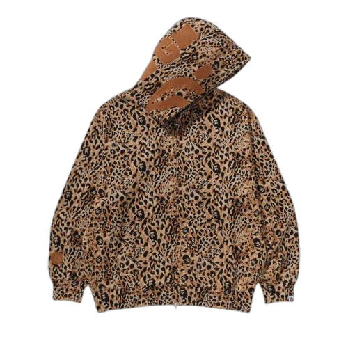 BAPE Wild Leopard Pattern Shark Relaxed Fit Full Zip Hoodie 'Beige'