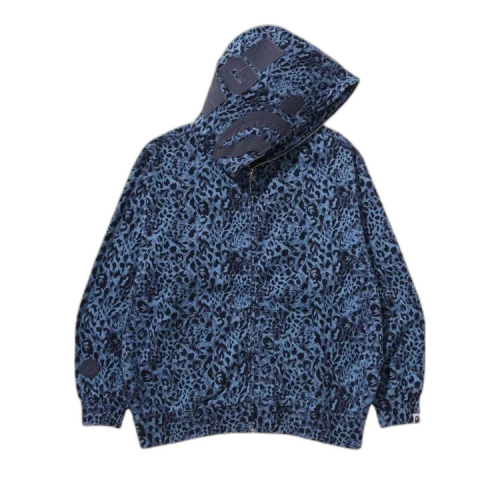 BAPE Wild Leopard Pattern Shark Relaxed Fit Full Zip Hoodie 'Navy'