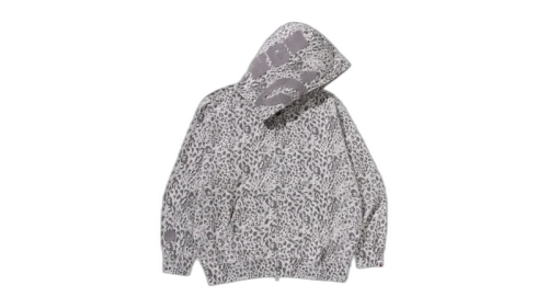 BAPE Wild Leopard Pattern Shark Relaxed Fit Full Zip Hoodie Gray