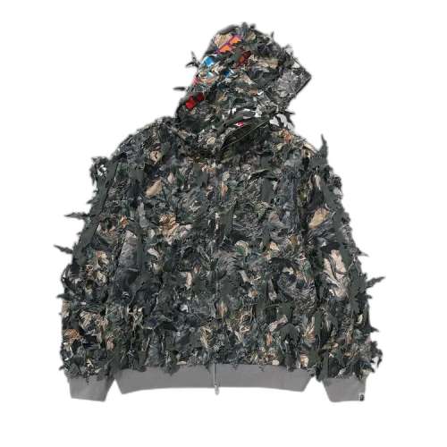 BAPE Tree Edge Camo Laser Cut Shark Cropped Fit Full Zip Hoodie 'Brown'